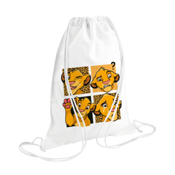 Simba, lion king, Τσάντα πλάτης πουγκί GYMBAG λευκή (28x40cm)