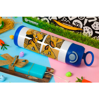 Simba, lion king, Easter candle, Childrens hot water bottle, stainless steel, with safety straw, BLUE (500ml)