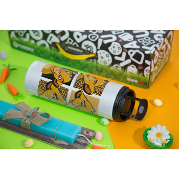 Simba, lion king, Πασχαλινή Λαμπάδα με Travel Tumbler θερμό με διπλό καπάκι (600ml, BPA free) & κερί αρωματικό πλακέ (30cm) (ΤΙΡΚΟΥΑΖ)