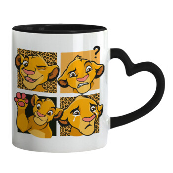 Simba, lion king, Mug heart black handle, ceramic, 330ml