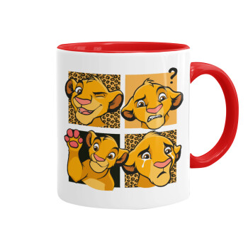 Simba, lion king, Κούπα χρωματιστή κόκκινη, κεραμική, 330ml