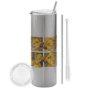 Simba, lion king, Eco friendly stainless steel Silver tumbler 600ml, with metal straw & cleaning brush