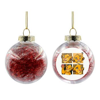 Simba, lion king, Transparent Christmas tree ball ornament with red filling 8cm
