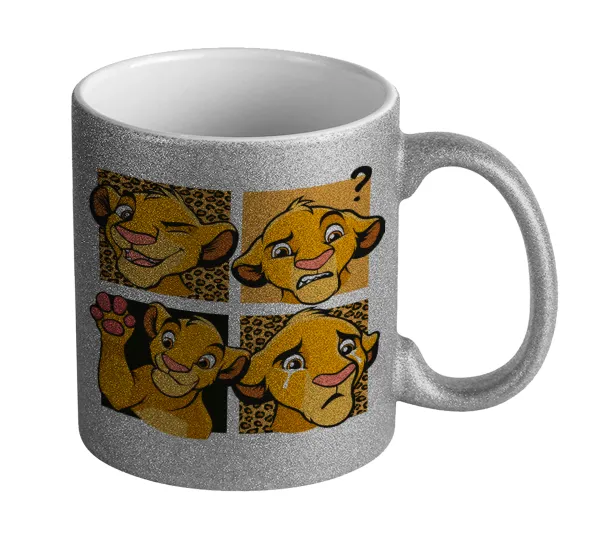 Σίμπα λιοντάρι — Silver glitter mug that sparkles, ceramic, 330ml