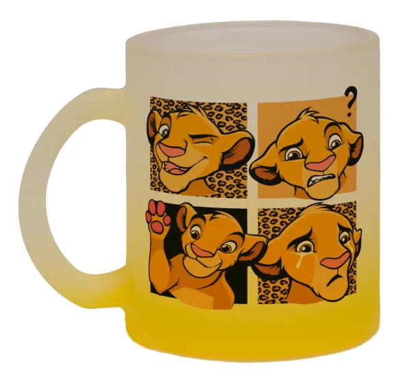 Σίμπα λιοντάρι — Two-tone glass mug with matte yellow base, 330ml