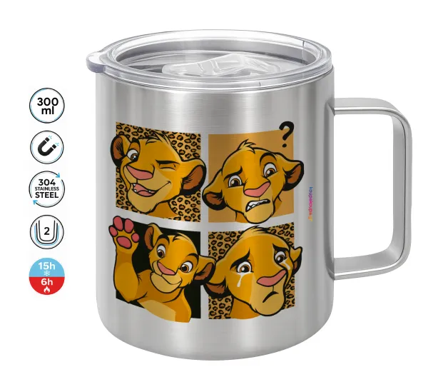 Σίμπα λιοντάρι — Double-walled stainless steel mug 300ml with temperature-retaining lid