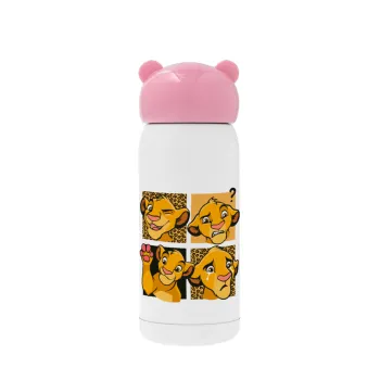 Simba, lion king, Pink stainless steel thermal flask, 320ml