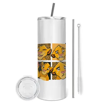 Simba, lion king, Tumbler ποτήρι θερμό από ανοξείδωτο ατσάλι 600ml, με μεταλλικό καλαμάκι & βούρτσα καθαρισμού