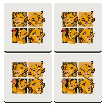Simba, lion king, ΣΕΤ 4 Σουβέρ ξύλινα τετράγωνα (9cm)