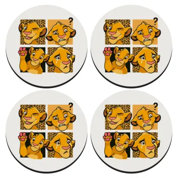 Simba, lion king, ΣΕΤ 4 Σουβέρ ξύλινα στρογγυλά (9cm)
