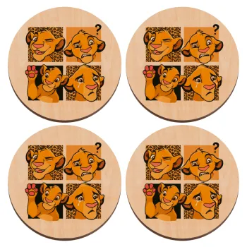 Simba, lion king, ΣΕΤ x4 Σουβέρ ξύλινα στρογγυλά plywood (9cm)