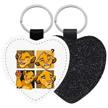 Simba, lion king, Μπρελόκ PU δερμάτινο glitter καρδιά ΜΑΥΡΟ