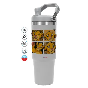 Simba, lion king, ΓΚΡΙ χρώματος Θερμός Ανοξείδωτο 890ml (30oz) με χερούλι
