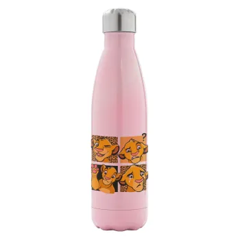 Simba, lion king, Metal mug thermos Pink Iridiscent (Stainless steel), double wall, 500ml