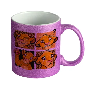 Simba, lion king, Κούπα Μωβ Glitter που γυαλίζει, κεραμική, 330ml