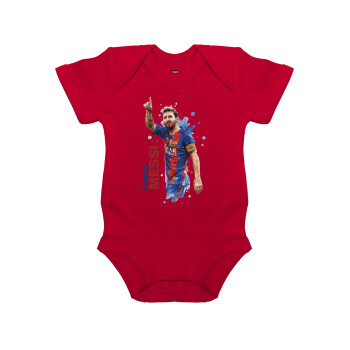 Λιονέλ Μέσι, Βρεφικό φορμάκι μωρού, ΚΟΚΚΙΝΟ, 100% Organic Cotton, κοντομάνικο