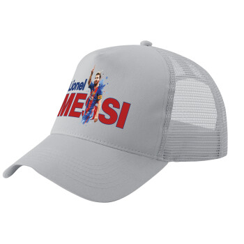 Lionel Messi, Adult Structured Trucker Hat, with Mesh, GRAY (100% COTTON, ADULT, UNISEX, ONE SIZE)