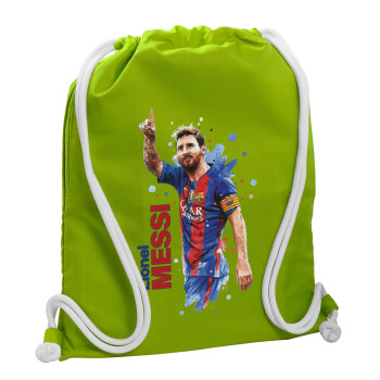 Lionel Messi, Backpack bag GYMBAG LIME GREEN, with pocket (40x48cm) & thick cords