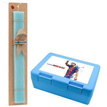 Lionel Messi, Easter Set, children's snack container BLUE & Easter aromatic flat candle (30cm) (TURQUOISE)