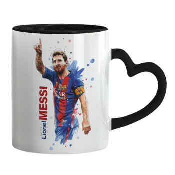 Lionel Messi, Mug heart black handle, ceramic, 330ml
