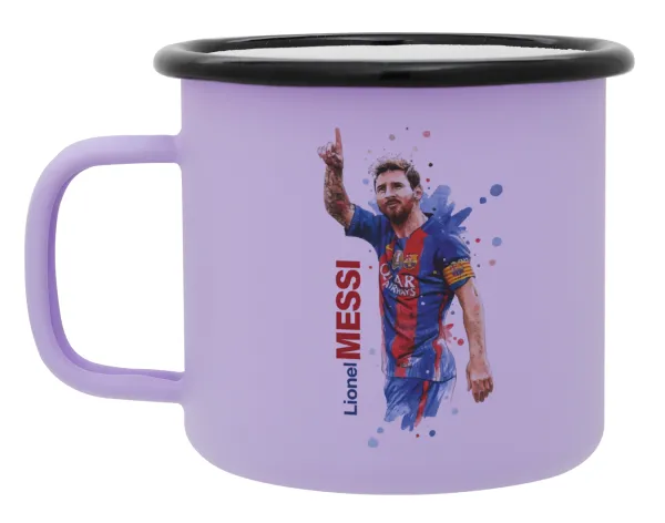 Lionel Messi — Metal enamel mug, matte light pastel purple, 360ml