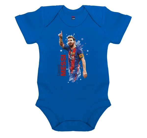 Lionel Messi — Short-sleeve baby bodysuit, cobalt blue, 100% organic cotton