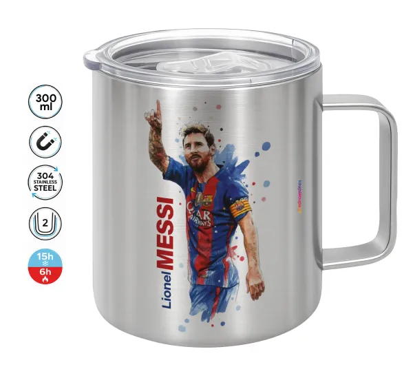 Lionel Messi — Double-walled stainless steel mug 300ml with temperature-retaining lid