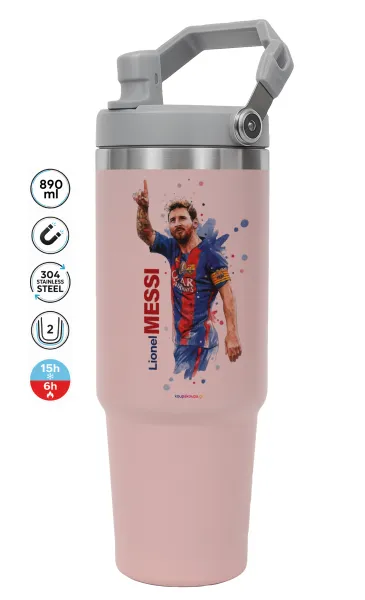 Λιονέλ Μέσι — ΡΟΖ Travel Tumbler Θερμός με χερούλι και καλαμάκι 890ml