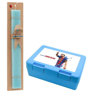 Lionel Messi, Easter Set, children's snack container BLUE & Easter aromatic flat candle (30cm) (TURQUOISE)