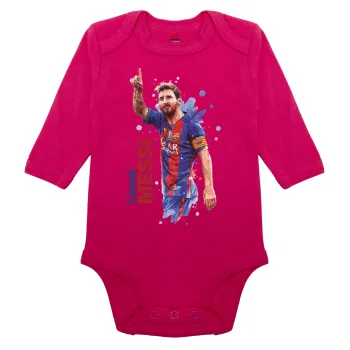 Λιονέλ Μέσι, Μακρυμάνικο βρεφικό φορμάκι, 0-18 μηνών, ΡΟΖ, 100% Organic Cotton