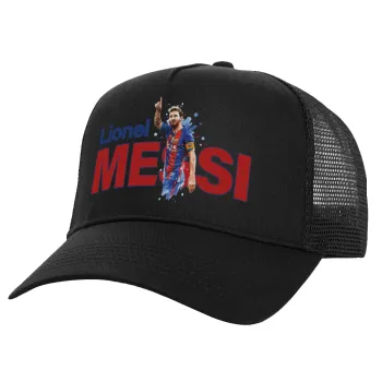 Lionel Messi, Structured Trucker Adult Hat, with Mesh, Black (100% COTTON, ADULT, UNISEX, ONE SIZE)