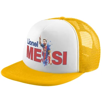 Lionel Messi, Adult Soft Trucker Hat with Yellow/White Mesh (POLYESTER, ADULT, UNISEX, ONE SIZE)