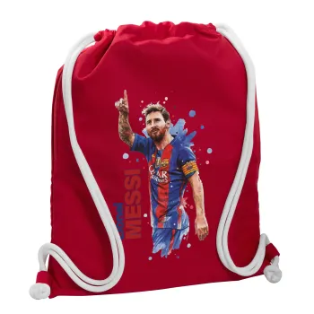 Lionel Messi, Backpack pouch GYMBAG Red, with pocket (40x48cm) & thick cords