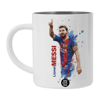 Lionel Messi, BIG Mug Stainless steel double wall (450ml, White)