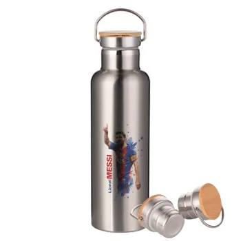 Lionel Messi, Stainless steel Silver with wooden lid (bamboo), double wall, 750ml