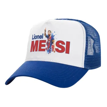 Lionel Messi, Adult Structured Trucker Hat, with Mesh, WHITE/BLUE (100% COTTON, ADULT, UNISEX, ONE SIZE)