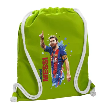 Lionel Messi, Backpack bag GYMBAG LIME GREEN, with pocket (40x48cm) & thick cords