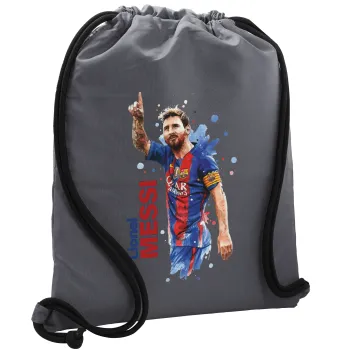 Lionel Messi, Backpack pouch GYMBAG GREY, with pocket (40x48cm) & thick cords