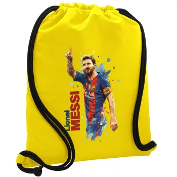 Lionel Messi, Backpack pouch GYMBAG Yellow, with pocket (40x48cm) & thick cords