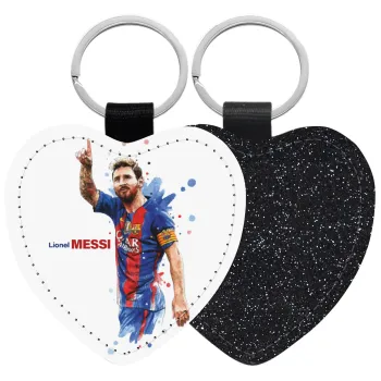 Lionel Messi, Μπρελόκ PU δερμάτινο glitter καρδιά ΜΑΥΡΟ