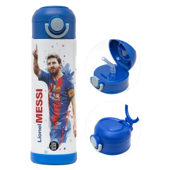 Lionel Messi, Children's hot water bottle, stainless steel, with safety straw, BLUE (500ml)