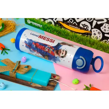 Lionel Messi, Easter candle, Childrens hot water bottle, stainless steel, with safety straw, BLUE (500ml)