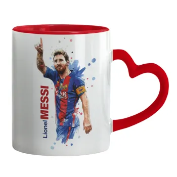 Lionel Messi, Mug heart red handle, ceramic, 330ml