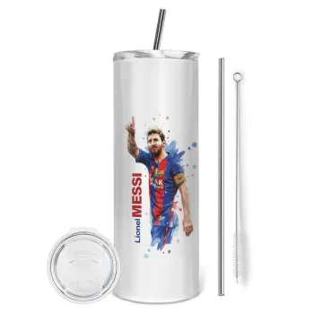 Lionel Messi, Tumbler stainless steel 600ml, with metal straw & cleaning brush