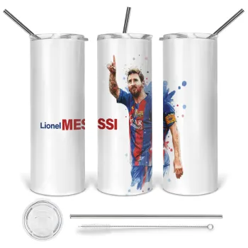 Lionel Messi, Tumbler stainless steel 600ml, with metal straw & cleaning brush