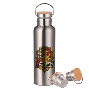 Gryffindor, Harry potter, Stainless steel Silver with wooden lid (bamboo), double wall, 750ml