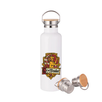 Gryffindor, Harry potter, Stainless steel White with wooden lid (bamboo), double wall, 750ml