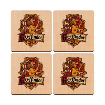 Gryffindor, Harry potter, ΣΕΤ x4 Σουβέρ ξύλινα τετράγωνα plywood (9cm)