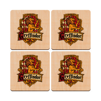Gryffindor, Harry potter, ΣΕΤ x4 Σουβέρ ξύλινα τετράγωνα plywood (9cm)