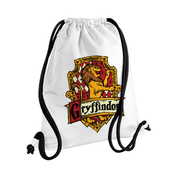 Gryffindor, Harry potter, Τσάντα πλάτης πουγκί GYMBAG λευκή, με τσέπη (40x48cm) & χονδρά κορδόνια
